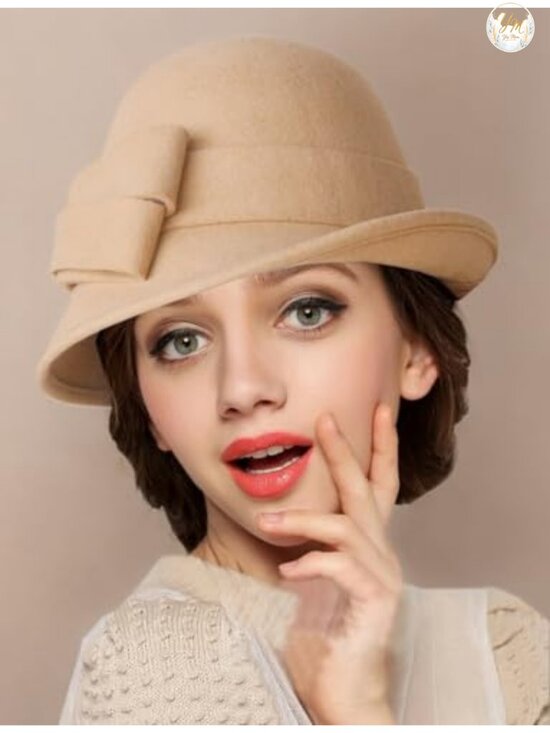 Wool Felt Cloche Bucket Hat with Bow Accent, Adjustable Vintage Style main image 5